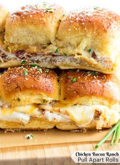 chicken bacon ranch pull apart rolls stacked on top of each other