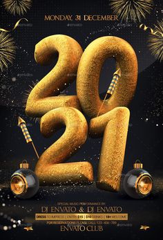 new year party flyer with fireworks and numbers