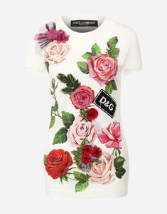 Dolce & Gabbana Printed Cotton Floral T-Shirt Luxury Floral Print Crew Neck Tops, Luxury Floral Print Tops For Daywear, Rose T Shirt, High End Fashion, Rose Print, Dolce & Gabbana, Silk Scarves, Shirts & Tops, Short Tops