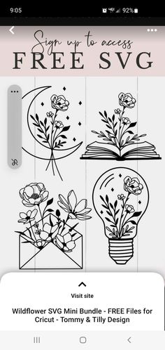 an iphone screen with the text free svg on it and flowers in vases