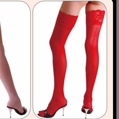 Brand New In Packaging One Size 90lbs-160lbs Stay Up Back Seam Sheer Thigh High Stockings With Lace Top & Silicone Halloween Costume Thights Bundle 3 Items Marked For $25 Red Stretch Thigh-high Hosiery, Red Stretch Stockings For Party, Stretch Red Stockings For Party, Red Stretch Thigh High Legwear, Red Stretch Thigh-high Legwear, Red Stretch Stockings, Red Fitted Hosiery For Party, Fitted Red Hosiery For Party, Fitted Red Party Hosiery