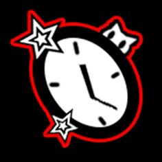 a clock with stars around it on a black background