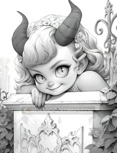 Morning Scribbles, Coloring Pages Halloween, Baby Dragon Art, Halloween Art Projects, Grayscale Coloring Pages, Big Eyes Art, Gothic Fantasy Art