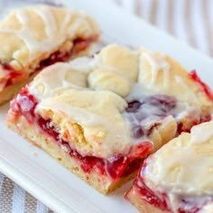 cherry pie bars on a white plate with text overlay