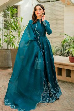 Pleated Organza, Pakistani Dresses Casual, Beautiful Pakistani Dresses, Fancy Dresses Long, Trendy Dress Outfits, Fitted Sleeves, Pakistani Bridal Dresses