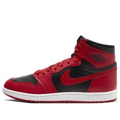 Designed with the iconic two-tone contrast, the Nike Air Jordan 1 Retro High 85 "Varsity Red" is a perfect replication of its original release. Featuring bold red overlays over a black base, the upper is color-blocked to perfection. Retro Red High-top Sneakers With Boost Midsole, Classic Red High-top Sneakers With Red Sole, Classic Red High-top Sneakers With Round Toe, Classic Red High-top Sneakers, Red Air Jordans, Jordans Air, Red Jordans, Retro Basketball Shoes, Retro Basketball