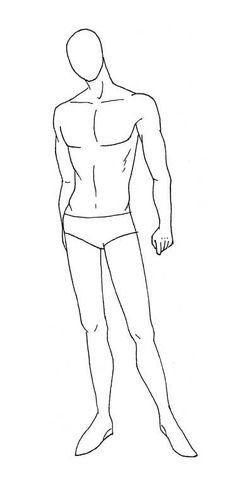 an outline drawing of a man's body and torso, with no shirt on