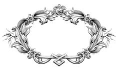 an ornate frame with flowers and leaves in the shape of a circle on a white background