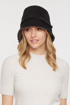 This versatile and cozy bucket hat is both pretty and practical. Made from soft Merino shearling sheepskin for effortless insulation and a pleasingly plush interior, this stylish suede-finish hat boasts a 4" front brim to shelter you from nippy weather and snow glare after the storm has passed. Raw edges bring a rustic touch to this charming cloche that looks good with everything. Bucket Hat Style, Sheepskin Slippers, Sheepskin Coat, After The Storm, Pretty Style, Women's Coats & Jackets, Summer Hats, Hat Sizes, Leather Coat