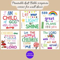 the printable bible wall art is shown in four different colors and sizes, including one with