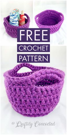 the crochet basket is shown with text that reads free crochet pattern