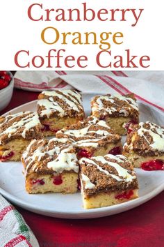 cranberry orange coffee cake on a white plate