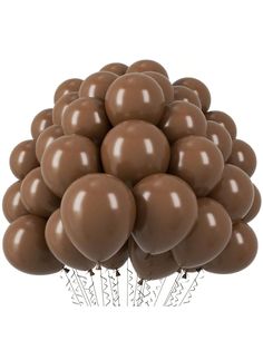 a bunch of chocolate balloons floating in the air