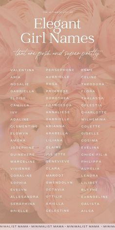 an event poster for the elegant girl names