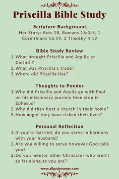 Priscilla Bible Study All God's Women podcast Movies For Women, Bible Study Questions, Women In The Bible, Romans 1, Bible Topics