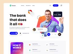 the bank that does it all landing page is shown with an image of a man holding his hand up