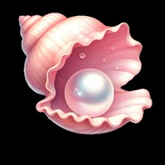 an illustration of a pink shell with a pearl in it's center, on a white background