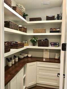 the pantry is clean and ready to be used as a storage area for various items