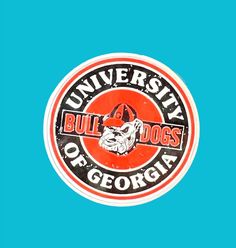 the university of georgia bulldogs logo on a blue and red circle with an orange background