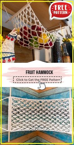 fruit hammock hanging from the ceiling with text overlay that reads free pattern