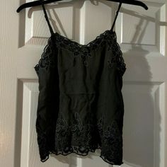 Gorgeous Soft Tank, Can Dress Up Or Down. Made Of 51% Viscose 49% Modal. Size Xxs Chic Embroidered Tops For Night Out, Black Top With Floral Embroidery For Night Out, Black Tops With Floral Embroidery For Night Out, Black Embroidered Tops For Night Out, Embroidered Tops For Spring Night Out, Lace Tank Tops, Sparkly Tank Top, Clothing Shopping, Alt Style