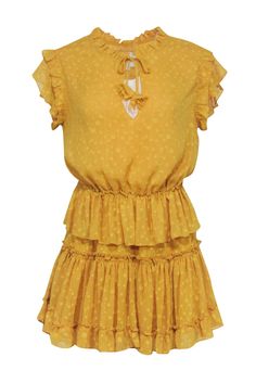 Current Boutique-MISA Los Angeles - Yellow Textured Ruffle Short Sleeve Dress Sz S Flirty Short Sleeve Ruffle Dress, Flirty Mini Dress With Ruffles And Short Sleeves, Flirty Short Sleeve Mini Dress With Ruffles, Yellow Ruffle Hem Dress For Summer, Yellow Ruffle Dress With Ruffle Hem For Summer, Yellow Ruffle Dress With Ruffle Hem For Spring, Flirty Yellow Dresses With Ruffles, Casual Yellow Tiered Skirt Dress, Flirty Yellow Dress With Ruffles