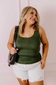 Our adorable plus size hunter green colored 'Basic Instincts' tank is the upgrade your wardrobe basics have been begging for! It features soft and stretchy lightweight seamless material, a scooped neckline, 1-inch shoulder straps, and a form fitting silhouette that falls into a straight hemline! Measurements 1XL-2XL : Bust 30", Hip 30", Length 27", Waist 30". 2XL-3XL : Bust 32", Hip 32", Length 28", Waist 32". Basic Instinct, Scooped Neckline, Wardrobe Basics, Model Fits, Women Clothing Boutique, Hunter Green, Hip Length, Online Womens Clothing, Distressed Jeans