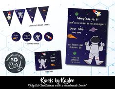 the outer space themed party kit includes stickers, pennants and magnets for kids