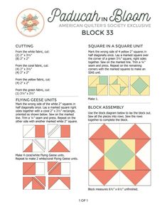 the pattern for patch and bloom block 3 is shown in color, with instructions to make it