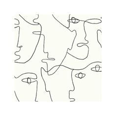 three faces drawn in blue ink with one line on the left side and another line on the right