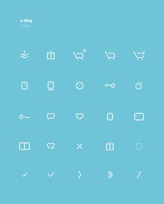 the icons are all white and have different shapes, sizes and colors on blue background