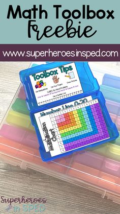 a blue box filled with colored pencils and the words math toolbox freebie