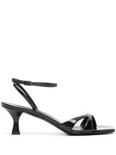 black calf leather patent finish cut-out detailing square open toe wraparound style buckle-fastening ankle strap branded footbed low heel This piece comes complete with a protective dust bag. Sleek Patent Leather Sandals With Ankle Strap, Sleek Patent Leather Ankle Strap Sandals, Glossy Finish Ankle Strap Sandals For Evening, Sleek Ankle Strap Patent Leather Sandals, Glossy Ankle Strap Sandals For Evening, Black Glossy Finish Open Toe Sandals, Glossy Patent Leather Ankle Strap Sandals, Sleek Patent Leather Sandals With Single Toe Strap, Evening Leather Sandals With Glossy Finish