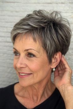 Short Haircuts Fine Hair, Flippy Hair, Gray Hair Pixie Cuts, Short Spiked Hair, Haircuts For Older Women, Short Silver Hair, Greasy Hair, Short Haircut Styles, Short Sassy Hair