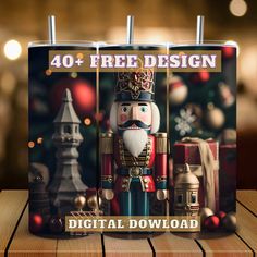 an image of a christmas poster with a nutcracker in front of it that says 40 + free design