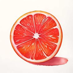 a grapefruit cut in half sitting on top of a white surface with pink liquid