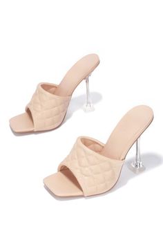 DESCRIPTION Available In Nude Sandal Heel Acrylic Pyramid Heel Quilted Detail *SIZE RUNS SMALL, RECOMMEND ONE SIZE UP* Nude Sandal Heel, Lucite Heels, Nude Sandals, Faux Leather Heels, Design Square, Fishnet Tights, Pointed Toe Flats, Swimwear Cover Ups, Swimwear Outfit