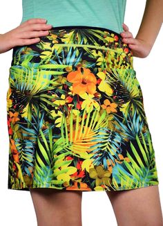 BOLDER Athletic Wear Beachwear Skirt With Built-in Shorts For Vacation, Green Summer Swim Skirt, Fitted Tropical Style Shorts, Summer Beach Skort With Floral Print, Summer Beach Floral Print Skort, Tropical Green Bottoms With Elastic Waistband, Casual Green Swim Skirt With Built-in Shorts, Green Swim Skirt With Built-in Shorts For Summer, Summer Skort With Built-in Shorts