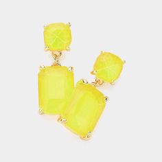 Neon Yellow Square Stone Dangle Pageant Earring  | Interview Earrings Pageant Earrings, Evening Earrings, Square Stone, Neon Yellow, Apparel Accessories, Interview, On Sale, Neon, Square