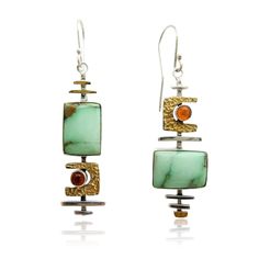 two square shaped earrings with different colored stones