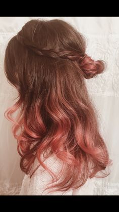 Burgundy To Rose Gold Ombre Hair, Ombre Dip Dye Hair, Red Hair With Pink Balayage, Summer Hair Balayage Brunettes, Light Brown Hair With Red Ombre, Light Pink Hair Ombre, Dyeing The Ends Of The Hair, Red Hair Pink Peekaboo, Brown And Peach Hair