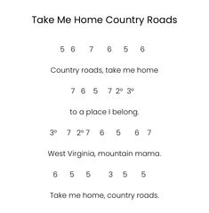 the country roads song is shown in black and white, with text that reads take me home country roads