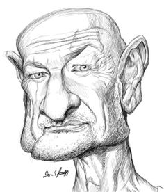 a drawing of an older man's face with no hair and eyes, looking to the side