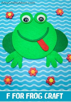 the frog craft is made with foam and felt