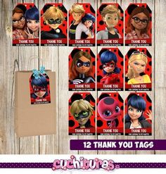 an image of thank you tags with ladybug characters on the front and back