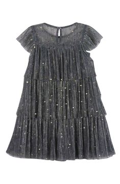 Gilded sequins catch the light as your kiddo twists and twirls in this pleated party dress featuring a tiered design. Back keyhole with button-and-loop closure Lined 60% polyester, 40% metallic fibers Hand wash, line dry Imported Sequin Dress Kids, Sequin Kids Dress, Black Sequin Dress Kids, Dark Purple Toddler Dress, Dress Tulle Sequins Toddler, Pleated Party Dress, Favorite Daughter, Maternity Shops, Designer Clothes For Men