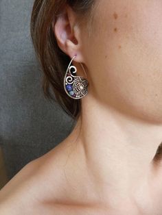 Silver Wire Wrap Earrings Lapis Lazuli Kyanite Garnet Wire | Etsy Elven Witch, Fantasy Vampire, Wire Wrap Earrings, Kyanite Earrings, Fantasy Earrings, Large Silver Hoop Earrings, Statement Hoop Earrings, Wrap Earrings, Witch Jewelry