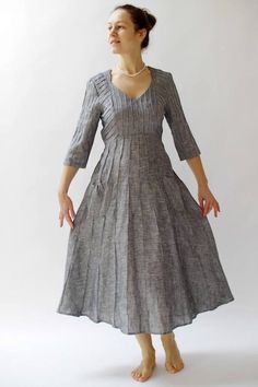 "This unique dress for women is high quality linen clothing. This linen dress to order in your exact choice of colors : https://www.etsy.com/listing/496548004/available-colors-and-type-of-linen-for?ref=shop_home_active_1 The linen dress made from creating my own unique textured fabric. It is gentle, accurate and high quality work. Handmade from linen fabric. The elegant dress for women made to order special for You and Your dimensions. Plus size clothing is available as well. Other color is poss Pleated Linen A-line Dress, A-line Linen Pleated Dress, Pleated A-line Linen Dress, Pleated Linen Knee-length Dress, Elegant Pleated Linen Dress, Knee-length Pleated Linen Dress, Fitted Pleated Linen Dress, Linen Dresses Elegant, Linen Coat