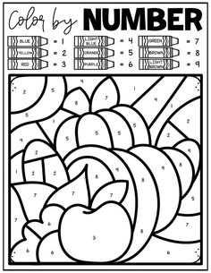 a coloring page with numbers and fruits on it