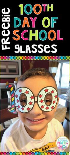 a young boy wearing glasses with the words 100th day of school